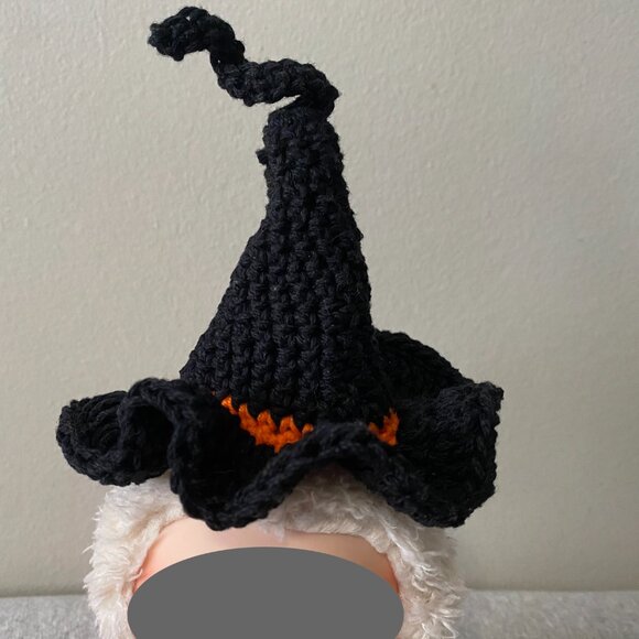 Handmade Crochet Halloween Orange Black Witch Outfit for 17cm Doll 2-Piece Set - Picture 6 of 7